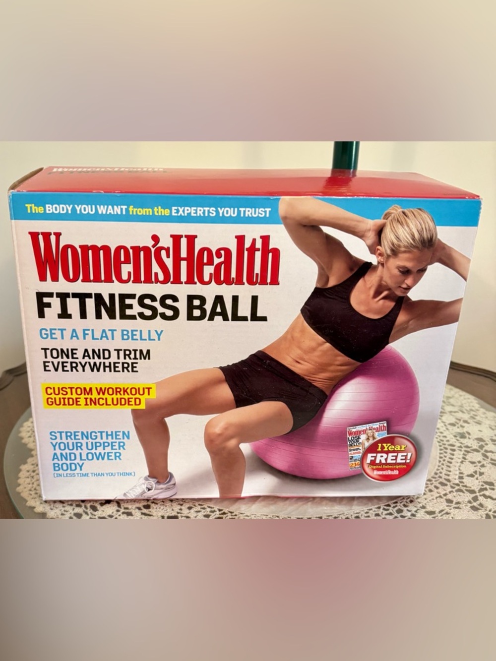 Women’s Health Fitness Ball - Pink, inflates to 22”/55 cm